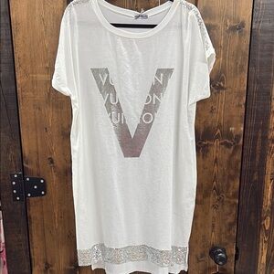 Chic White High-Low Dress with Silver Accents